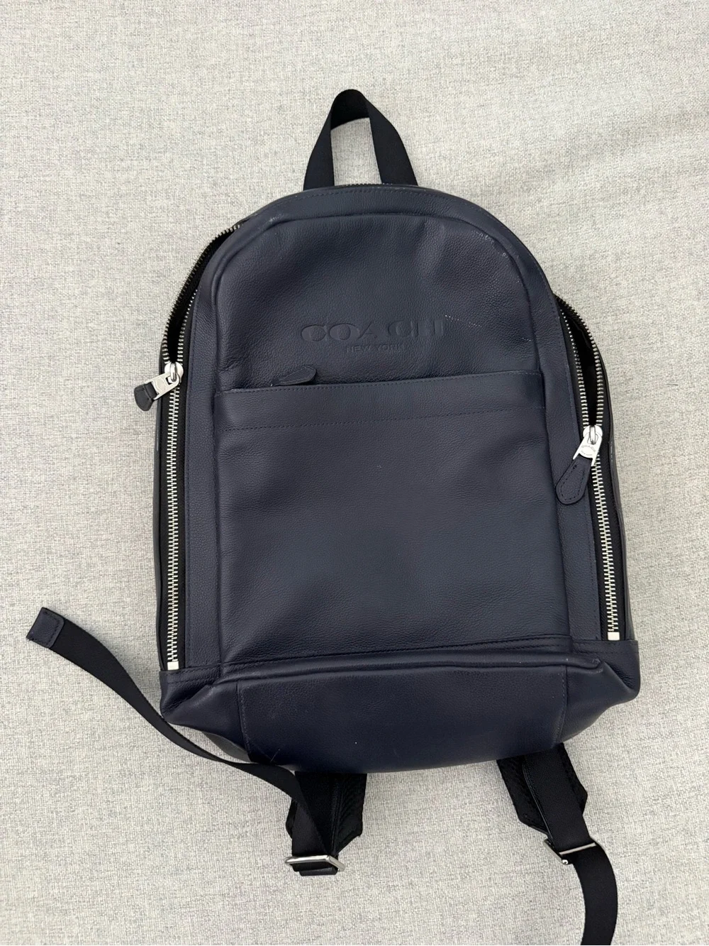 Coach Navy Leather Backpack with Silver Hardware
